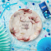 バーガンディクリームラベンダーフローラブライダルシャワー ペーパープレート (パーティー)