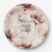 バーガンディクリームラベンダーフローラブライダルシャワー ペーパープレート (正面)
