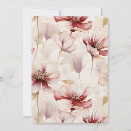 バーガンディクリームラベンダーフローラブライダルシャワー 招待状 (裏面)