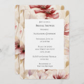 バーガンディクリームラベンダーフローラブライダルシャワー 招待状 (正面/裏面)