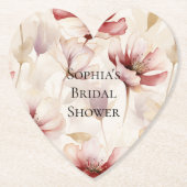 バーガンディクリームラベンダーフローラルブライダルシャワー ペーパーコースター (正面)