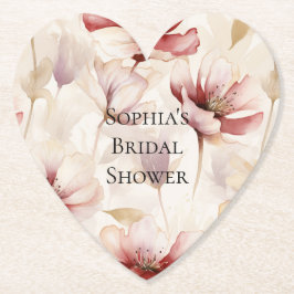 バーガンディクリームラベンダーフローラルブライダルシャワー ペーパーコースター