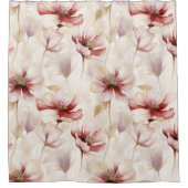 バーガンディクリームラベンダーフローラル ブライダルシャワー シャワーカーテン (正面)