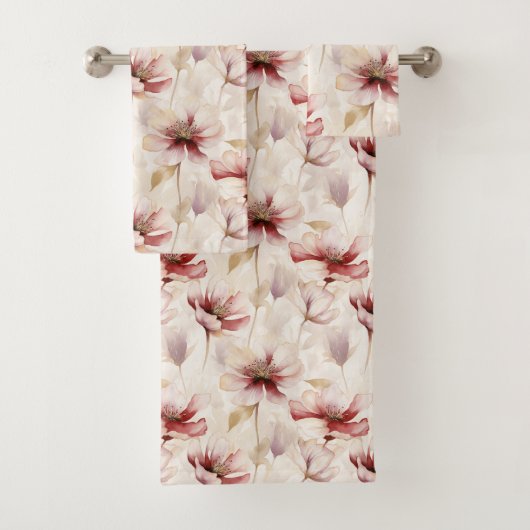 バーガンディクリームラベンダーフローラル ブライダルシャワー バスタオルセット (インサイチュ)