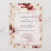 バーガンディクリームラベンダーフローラロマン結婚ティーズ 招待状