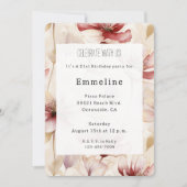 バーガンディクリームラベンダーロマンチックフローラ誕生日 招待状 (正面)