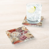 バーガンディクリーム春の花ラブ ガラスコースター