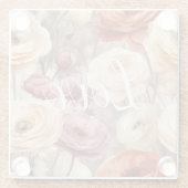 バーガンディクリーム春の花ラブ ガラスコースター