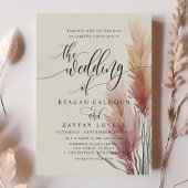 バーガンディクリーム書道パンパスグラス結婚ズ 招待状