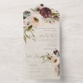 バーガンディクリーム&ピンクヴィンテージ牡丹ディナー オールインワン招待状 (内側)