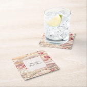 バーガンディクリーム ブラッシュ フラワーブライダルシャワー スクエアペーパーコースター (インサイチュ)