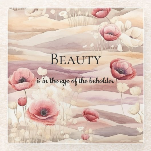 バーガンディクリーム ブラッシュ フローラル ブライダルシャワー ガラスコースター (正面)