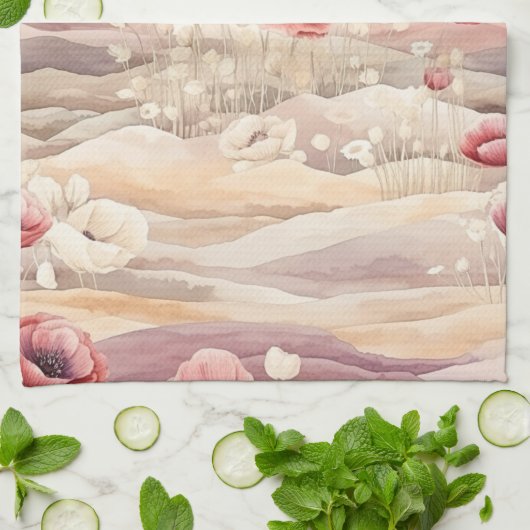 バーガンディクリーム ブラッシュ フローラル ブライダルシャワー キッチンタオル (折り畳み)