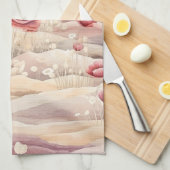 バーガンディクリーム ブラッシュ フローラル ブライダルシャワー キッチンタオル (四つ折り)