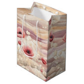 バーガンディクリーム ブラッシュ フローラル ブライダルシャワー ミディアムペーパーバッグ (正面アングル)