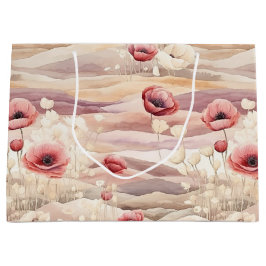 バーガンディクリーム ブラッシュ フローラル ブライダル シャワー ラージペーパーバッグ