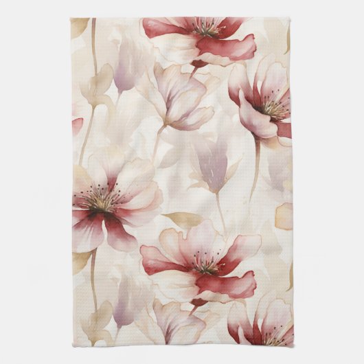 バーガンディクリーム ラベンダー フラワーブライダルシャワー キッチンタオル (縦)