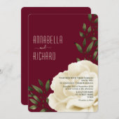 バーガンディクリー結婚ムフローラ 招待状 (正面/裏面)