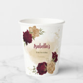 バーガンディグリーン ベージュ ゴールド ボタニカル 紙コップ (裏面)