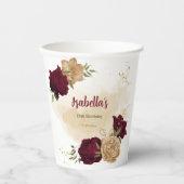 バーガンディグリーン ベージュ ゴールド ボタニカル 紙コップ (正面)