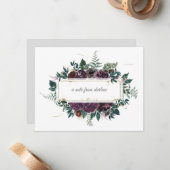 バーガンディグレーグリーン水彩フローラフレーム ノートカード (正面/裏面インサイチュ)