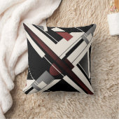 バーガンディグレーブラックベージュクリスクロス抽象芸術アート クッション (ブランケット)