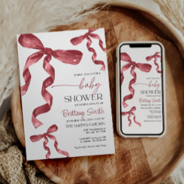 バーガンディコケットボウベビーシャワー招待状 招待状