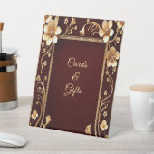 バーガンディゴールデンフラワーズテーブルトップシンボルや象徴 台座サイン (インサイチュ)