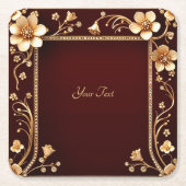 バーガンディゴールデンフラワーズ紙コースター スクエアペーパーコースター (正面)