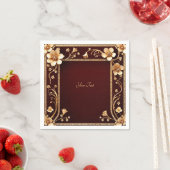 バーガンディゴールデンフラワーナプキンズ スタンダードカクテルナプキン (インサイチュ)