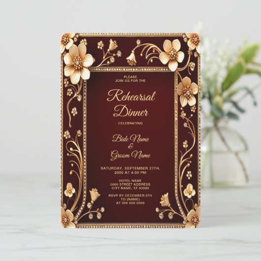 バーガンディゴールデンフラワーリハーサルディナー 招待状 (スタンド正面)