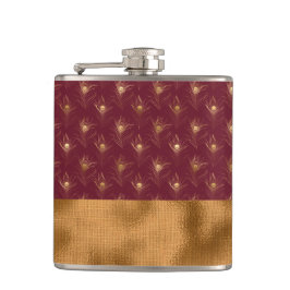 バーガンディゴールドのピーコックの羽根 おしゃれ エレガント フラスク