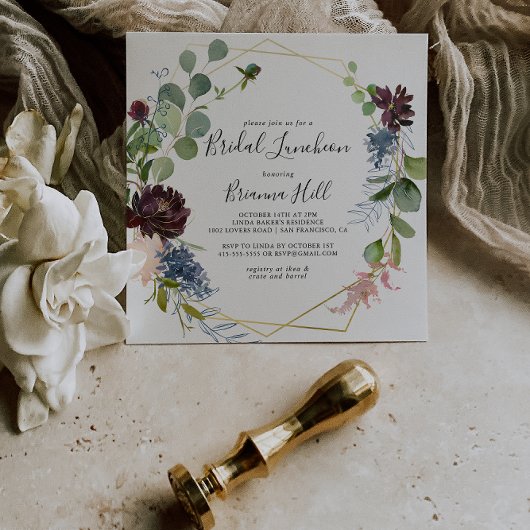 バーガンディゴールドのブライダルランチョン ブライダルシャワー 招待状