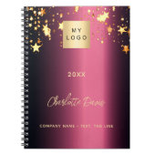 バーガンディゴールドの星がおしゃれなビジネスロゴ ノートブック (正面)