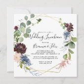 バーガンディゴールドの結婚式ランチョン ブライダルシャワー 招待状 (正面)