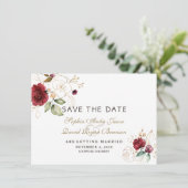 バーガンディゴールドの花の結婚式のSave The Date セーブザデート (スタンド正面)