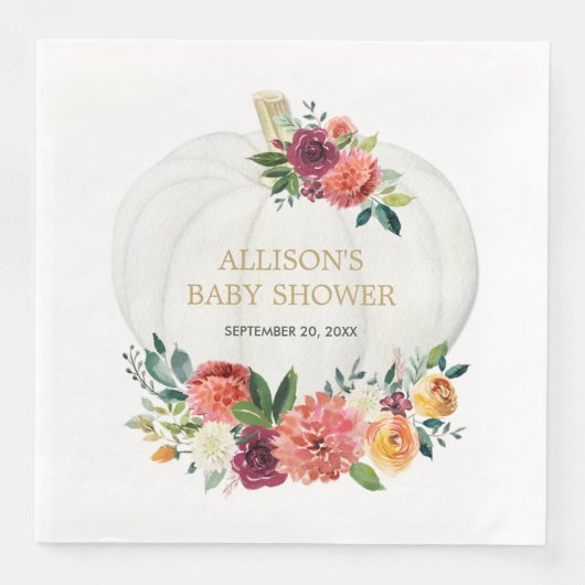 バーガンディゴールドの花柄の白いかぼちゃ (正面)