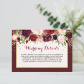 バーガンディゴールドの花柄の結婚式の披露宴の詳細 エンクロージャーカード (スタンド正面)