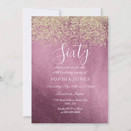 バーガンディゴールドの飾り紐 60歳の誕生日パーティー 招待状 (正面)