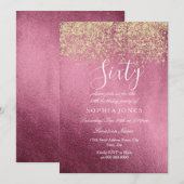 バーガンディゴールドの飾り紐 60歳の誕生日パーティー 招待状 (正面/裏面)