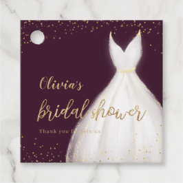 バーガンディゴールドグリッターエレガントドレス ブライダルシャワー フェイバータグ