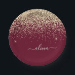 バーガンディゴールドグリッターガーリーモノグラムグリッター ペーパープレート<br><div class="desc">ゴールドとバーガンディのスパークルグリッターモノグラムネームパーティプレート。豪華で洗練されたスタイルが好きな人への、スイート16の誕生日、結婚式、結婚前のお披露目、結婚記念日、ベビーシャワー、または独身パーティーのギフトに最適です。</div>