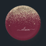 バーガンディゴールドグリッターガーリーモノグラムグリッター ペーパープレート<br><div class="desc">ゴールドとバーガンディのスパークルグリッターモノグラムネームパーティプレート。豪華で洗練されたスタイルが好きな人への、スイート16の誕生日、結婚式、結婚前のお披露目、結婚記念日、ベビーシャワー、または独身パーティーのギフトに最適です。</div>