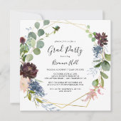 バーガンディゴールドジオメトリック卒業パーティー 招待状 (正面)