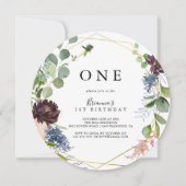 バーガンディゴールドジオメトリック1歳誕生日パーティー 招待状 (正面)