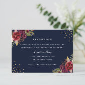 バーガンディゴールドネイビー フラワーリングウェディングレセプションカード エンクロージャーカード (スタンド正面)