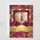 バーガンディゴールドフォト50周年結婚記念日 招待状 (正面)