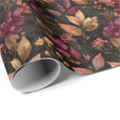 バーガンディゴールドブラック水彩ボタニカルフラワーズ ラッピングペーパー (ロールコーナー)