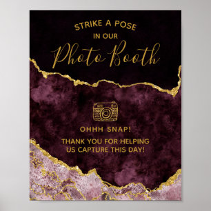 バーガンディゴールドホイルアゲートフォトブース結婚式看板 ポスター