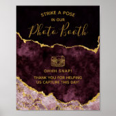 バーガンディゴールドホイルアゲート写真ブース結婚式看板 ポスター (正面)